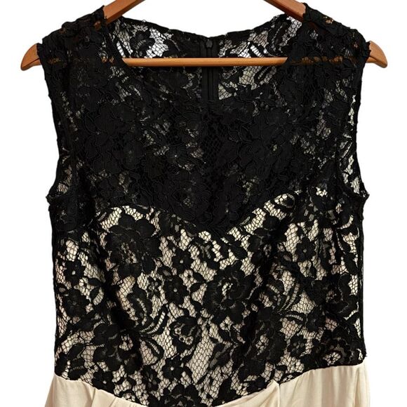 Marchesa Notte Beige Silk Black Lace Short Sleeve Romantic Bubble Mini Dress 10 - Picture 2 of 7